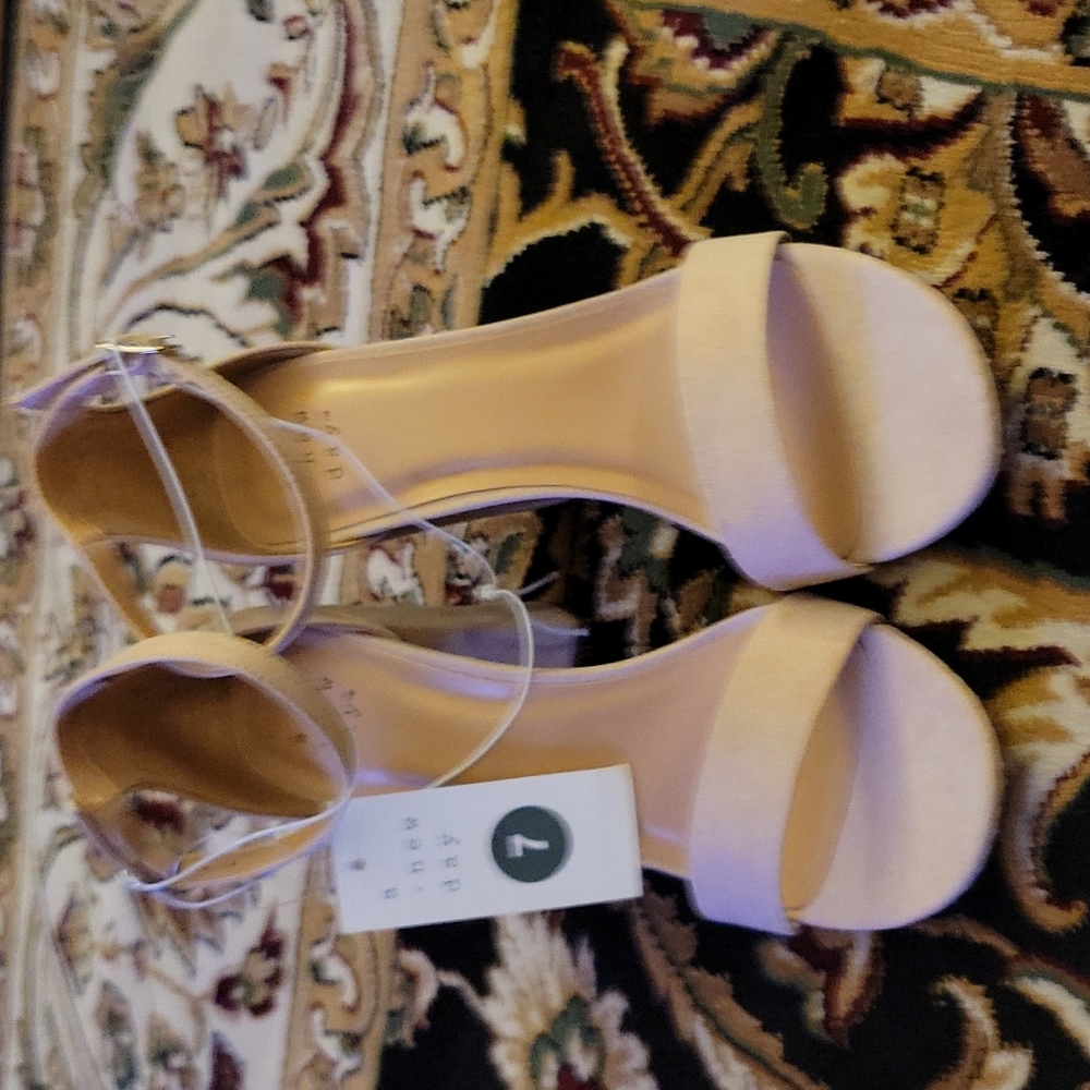 A New Day Ema Blush ankle strap chunky heel fabric sandals padded insole…7 NEW - Picture 4 of 11